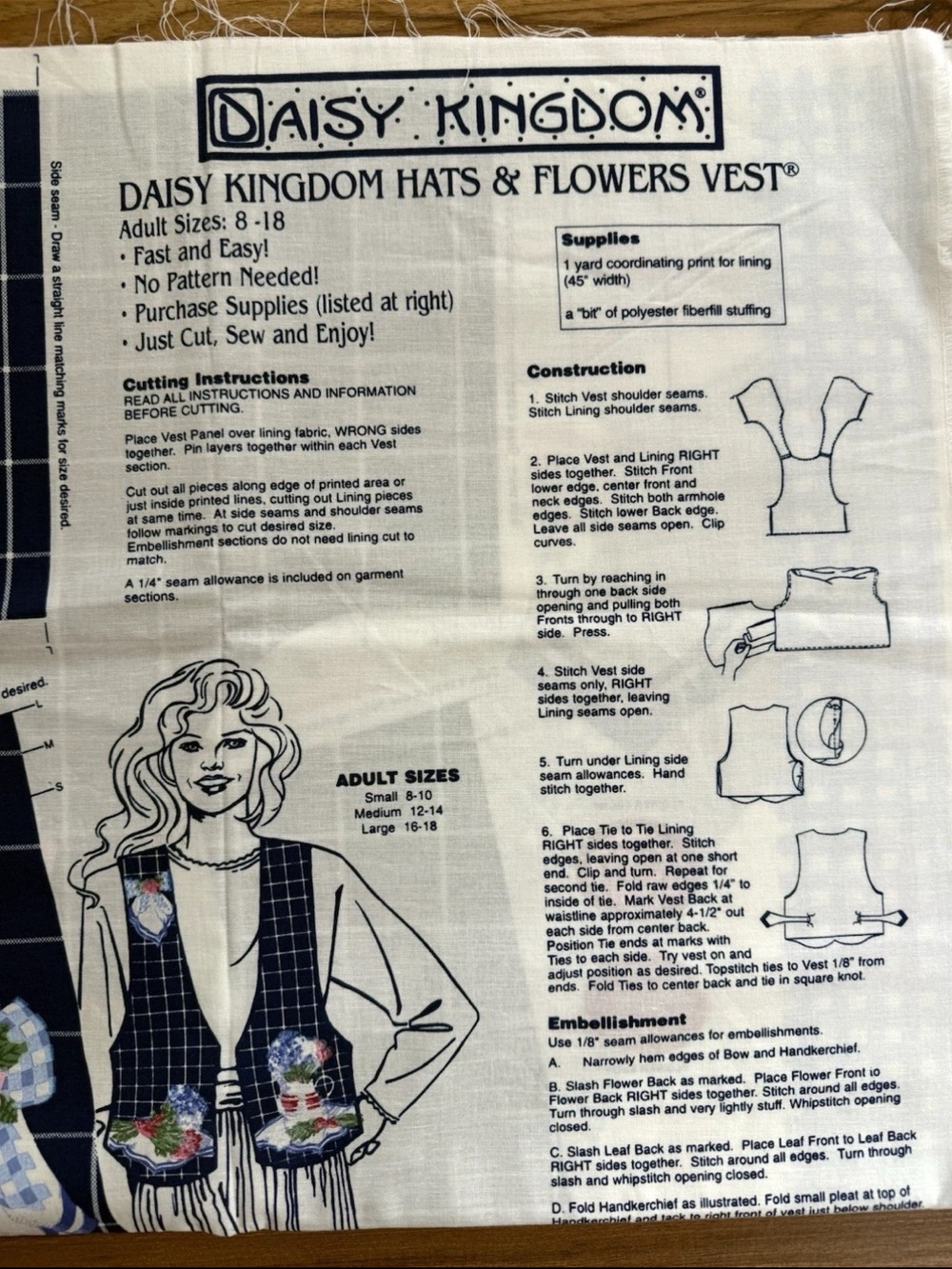 Vintage Daisy Kingdom Cut & Sew Hats & Flowers Vest One Panel 1990s